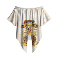 Powered By Golden Energy Off Shoulder Wrap Waist Top Golden Retriever In Toy Retro Comic Crate Art