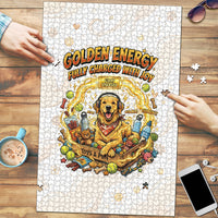 Powered By Golden Energy Puzzle Golden Retriever In Toy Retro Comic Crate Art