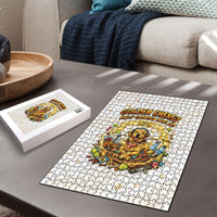 Powered By Golden Energy Puzzle Golden Retriever In Toy Retro Comic Crate Art