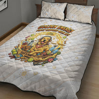 Powered By Golden Energy Quilt Bed Set Golden Retriever In Toy Retro Comic Crate Art