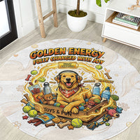 Powered By Golden Energy Round Carpet Golden Retriever In Toy Retro Comic Crate Art