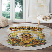 Powered By Golden Energy Round Carpet Golden Retriever In Toy Retro Comic Crate Art
