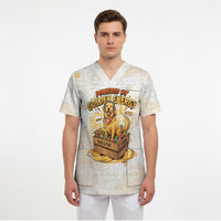 Powered By Golden Energy Scrub Top Golden Retriever In Toy Retro Comic Crate Art