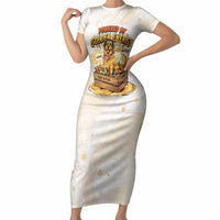 Powered By Golden Energy Short Sleeve Bodycon Dress Golden Retriever In Toy Retro Comic Crate Art