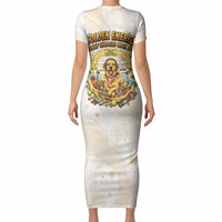 Powered By Golden Energy Short Sleeve Bodycon Dress Golden Retriever In Toy Retro Comic Crate Art