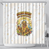 Powered By Golden Energy Shower Curtain Golden Retriever In Toy Retro Comic Crate Art