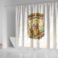 Powered By Golden Energy Shower Curtain Golden Retriever In Toy Retro Comic Crate Art
