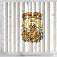 Powered By Golden Energy Shower Curtain Golden Retriever In Toy Retro Comic Crate Art