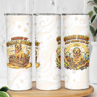 Powered By Golden Energy Skinny Tumbler Golden Retriever In Toy Retro Comic Crate Art