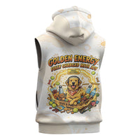 Powered By Golden Energy Sleeveless Zip Hoodie Golden Retriever In Toy Retro Comic Crate Art