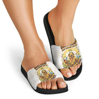 Powered By Golden Energy Slide Sandals Golden Retriever In Toy Retro Comic Crate Art