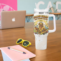 Powered By Golden Energy Tumbler With Handle Golden Retriever In Toy Retro Comic Crate Art