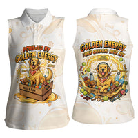 Powered By Golden Energy Women Sleeveless Polo Shirt Golden Retriever In Toy Retro Comic Crate Art