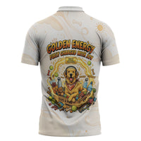 Powered By Golden Energy Zipper Polo Shirt Golden Retriever In Toy Retro Comic Crate Art