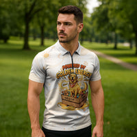 Powered By Golden Energy Zipper Polo Shirt Golden Retriever In Toy Retro Comic Crate Art