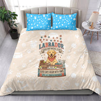 Labrador Good Days Start With A Lab Bedding Set Retro Cute Yellow Lab Paws And Tennis Balls
