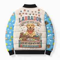Labrador Good Days Start With A Lab Bomber Puffer Jacket Retro Cute Yellow Lab Paws And Tennis Balls