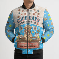 Labrador Good Days Start With A Lab Bomber Puffer Jacket Retro Cute Yellow Lab Paws And Tennis Balls