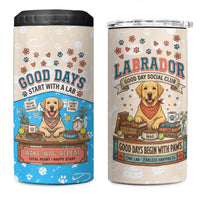 Labrador Good Days Start With A Lab 4 in 1 Can Cooler Tumbler Retro Cute Yellow Lab Paws And Tennis Balls