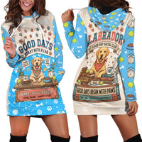 Labrador Good Days Start With A Lab Hoodie Dress Retro Cute Yellow Lab Paws And Tennis Balls