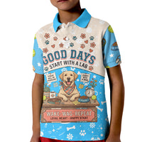 Labrador Good Days Start With A Lab Kid Polo Shirt Retro Cute Yellow Lab Paws And Tennis Balls