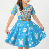 Labrador Good Days Start With A Lab Kid Short Sleeve Dress Retro Cute Yellow Lab Paws And Tennis Balls