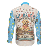 Labrador Good Days Start With A Lab Long Sleeve Button Shirt Retro Cute Yellow Lab Paws And Tennis Balls