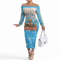 Labrador Good Days Start With A Lab Off The Shoulder Long Sleeve Dress Retro Cute Yellow Lab Paws And Tennis Balls