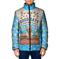 Labrador Good Days Start With A Lab Padded Jacket Retro Cute Yellow Lab Paws And Tennis Balls