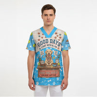 Labrador Good Days Start With A Lab Scrub Top Retro Cute Yellow Lab Paws And Tennis Balls