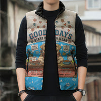 Labrador Good Days Start With A Lab Sleeveless Puffer Jacket Retro Cute Yellow Lab Paws And Tennis Balls