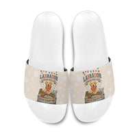 Labrador Good Days Start With A Lab Slide Sandals Retro Cute Yellow Lab Paws And Tennis Balls
