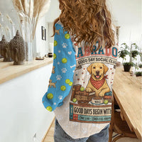 Labrador Good Days Start With A Lab Women Casual Shirt Retro Cute Yellow Lab Paws And Tennis Balls