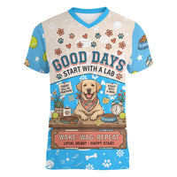 Labrador Good Days Start With A Lab Women V-Neck T-Shirt Retro Cute Yellow Lab Paws And Tennis Balls