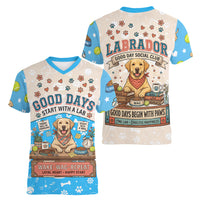 Labrador Good Days Start With A Lab Women V-Neck T-Shirt Retro Cute Yellow Lab Paws And Tennis Balls