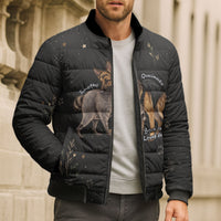 Jimothy And Quasimodo Bomber Puffer Jacket Vintage German Shepherd And Raccoon - Born Rare Loved Deeply