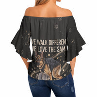 Jimothy And Quasimodo Off Shoulder Wrap Waist Top Vintage German Shepherd And Raccoon - Born Rare Loved Deeply