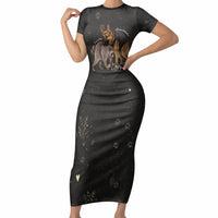 Jimothy And Quasimodo Short Sleeve Bodycon Dress Vintage German Shepherd And Raccoon - Born Rare Loved Deeply