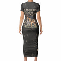 Jimothy And Quasimodo Short Sleeve Bodycon Dress Vintage German Shepherd And Raccoon - Born Rare Loved Deeply