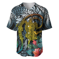 Hawaii Turtle Baseball Jersey Hawaii Pattern and Turtle Tattoo Dark Cyan Gradient - Wonder Print Shop