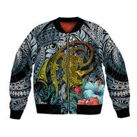 Hawaii Turtle Bomber Jacket Hawaii Pattern and Turtle Tattoo Dark Cyan Gradient - Wonder Print Shop