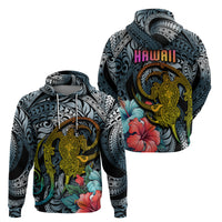 Hawaii Turtle Hoodie Hawaii Pattern and Turtle Tattoo Dark Cyan Gradient - Wonder Print Shop