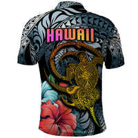 Hawaii Turtle Polo Shirt Hawaii Pattern and Turtle Tattoo Dark Cyan Gradient - Wonder Print Shop