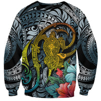 Hawaii Turtle Sweatshirt Hawaii Pattern and Turtle Tattoo Dark Cyan Gradient - Wonder Print Shop