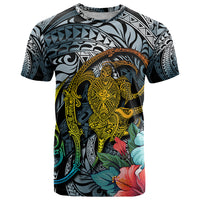 Hawaii Turtle T Shirt Hawaii Pattern and Turtle Tattoo Dark Cyan Gradient - Wonder Print Shop