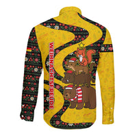Germany Christmas Long Sleeve Button Shirt with Bear Boar Otter Squirrel and Holiday Pattern Design - Wonder Print Shop