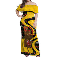 Germany Christmas Off Shoulder Maxi Dress with Bear Boar Otter Squirrel and Holiday Pattern Design - Wonder Print Shop