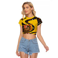 Germany Christmas Raglan Cropped T Shirt with Bear Boar Otter Squirrel and Holiday Pattern Design - Wonder Print Shop