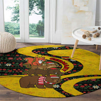 Germany Christmas Round Carpet with Bear Boar Otter Squirrel and Holiday Pattern Design - Wonder Print Shop