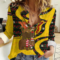 Germany Christmas Women Casual Shirt with Bear Boar Otter Squirrel and Holiday Pattern Design - Wonder Print Shop